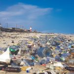 Plastic pollution on beach in Ghana